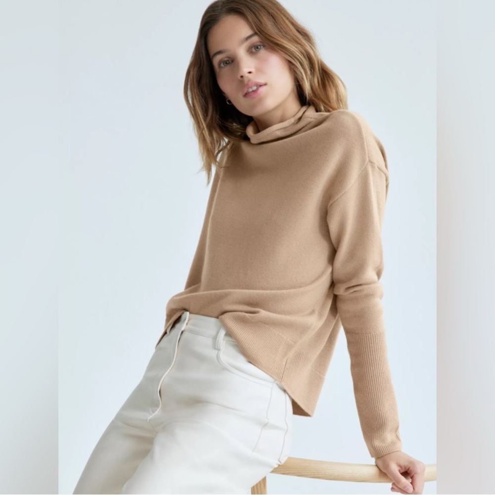 Wilfred Tan Cowl Neck Sweater with Cropped Fit